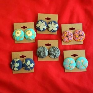 Hand Crafted Button Earrings - Lot of all 6 pairs
